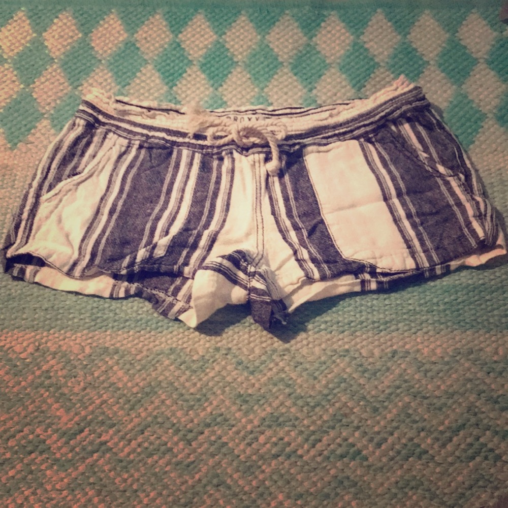 White and Navy Striped Roxy Shorts
